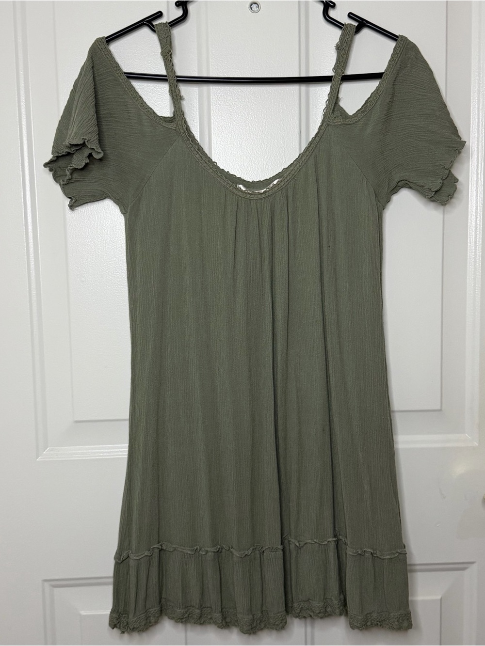 Olive Green Cold-Shoulder Women's Tunic Dress